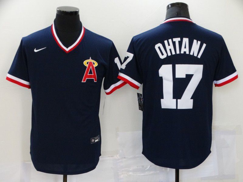 Men Los Angeles Angels #17 Ohtani Blue Throwback 2024 Nike MLB Jersey->customized nfl jersey->Custom Jersey